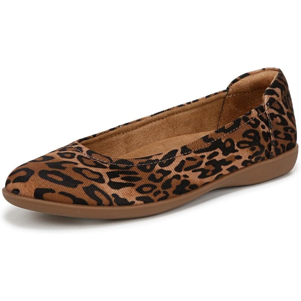Naturalizer Women's Cheetah Closed Rounded Toe Slip on Flexy Ballet Flat Shoes